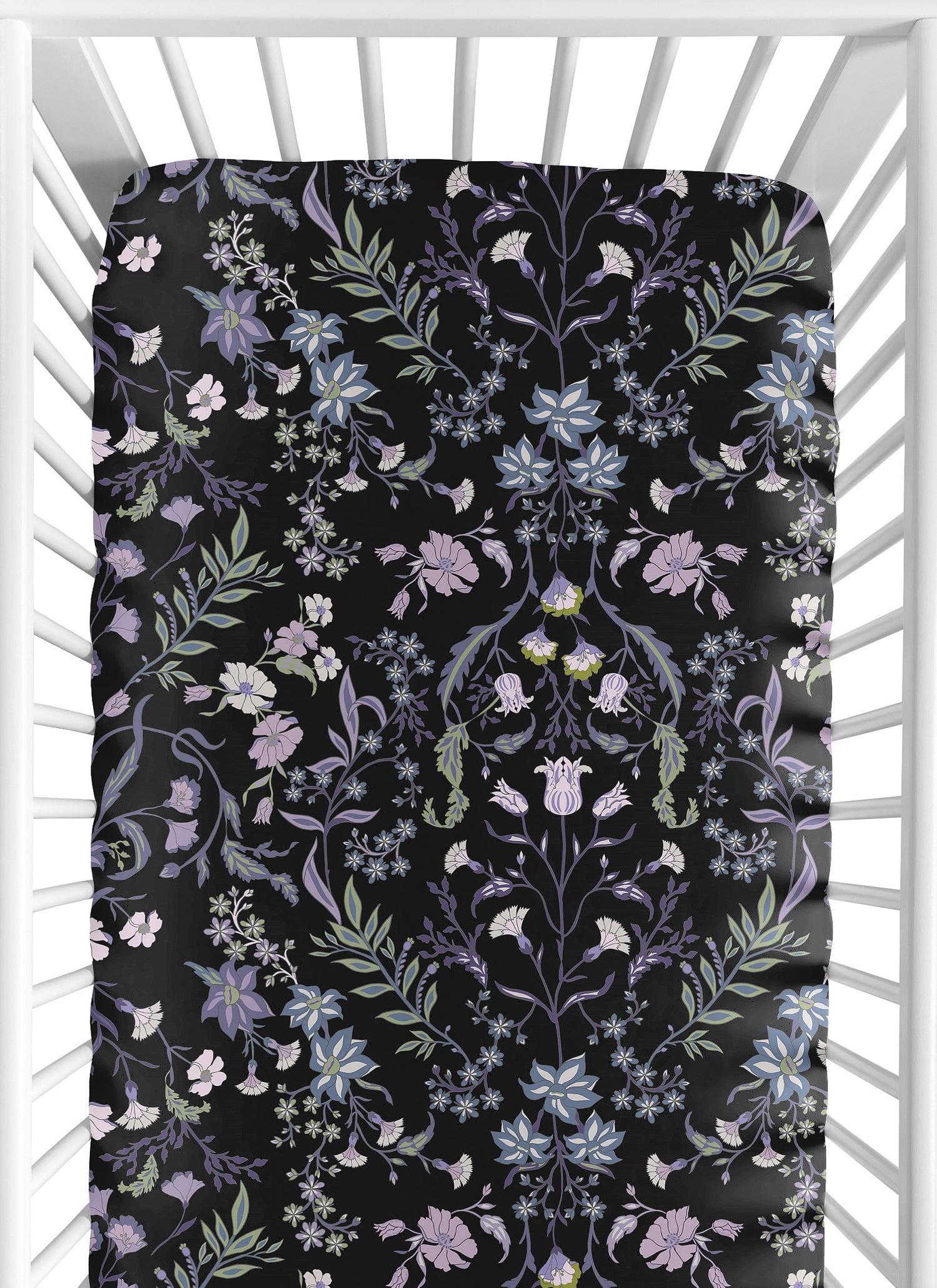Boho Floral Wildflower Black and Purple Collection Crib Sheet