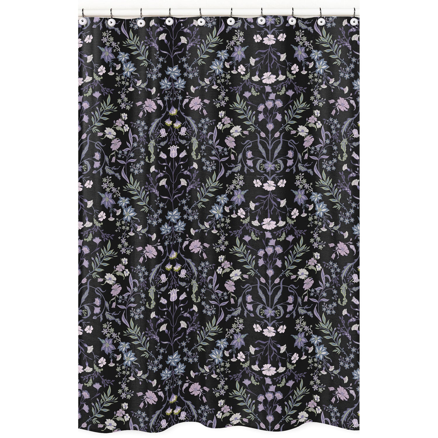 Boho Floral Wildflower Black and Purple Collection Shower Curtain