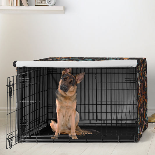 Boho Floral Wildflower Black and Orange Collection Dog Crate Kennel Cover 48in.