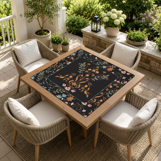 Boho Floral Wildflower Black and Orange Collection Mahjong Mat for Table - Shipped Rolled