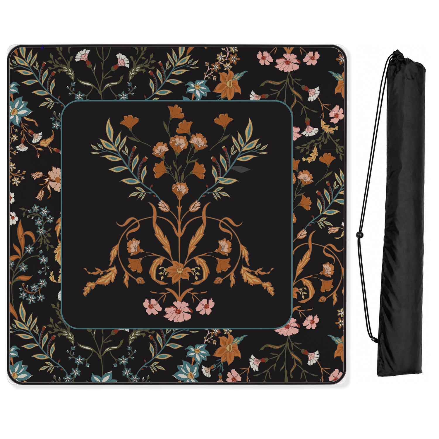 Boho Floral Wildflower Black and Orange Collection Mahjong Mat for Table - Shipped Rolled