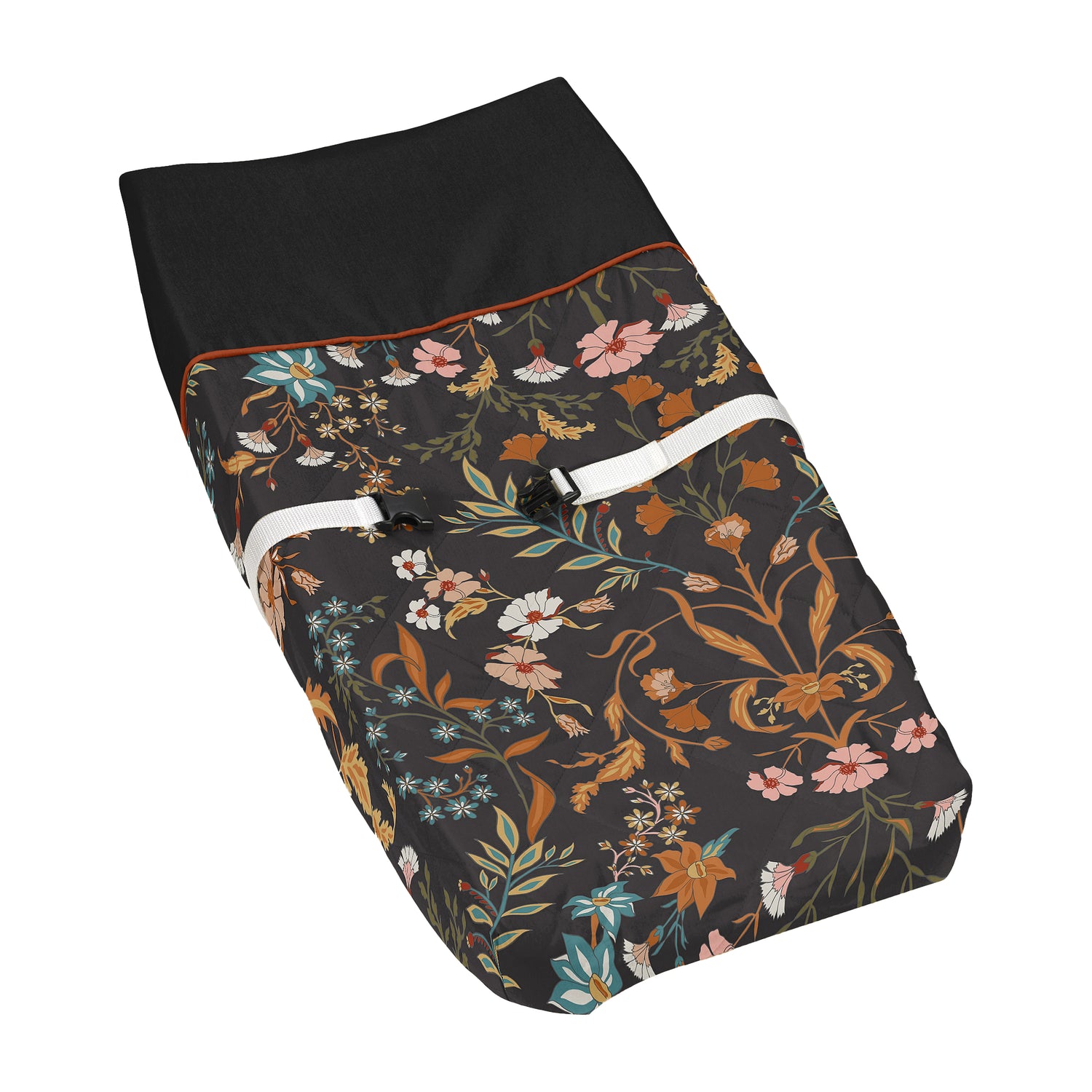 Boho Floral Wildflower Black and Orange Collection Changing Pad Cover
