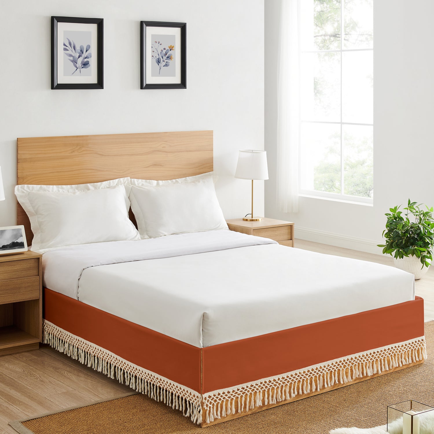 Boho Floral Wildflower Black and Orange Collection Queen Bed Skirt