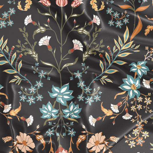 Boho Floral Wildflower Black and Orange Collection Satin Fitted Crib Sheet
