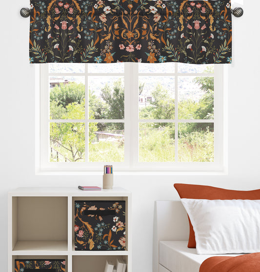 Boho Floral Wildflower Black and Orange Collection Window Valance