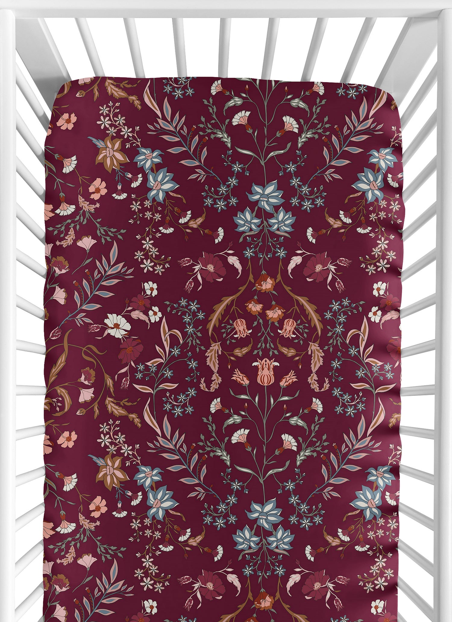 Boho Floral Wildflower Burgundy Red and Orange Collection Crib Sheet
