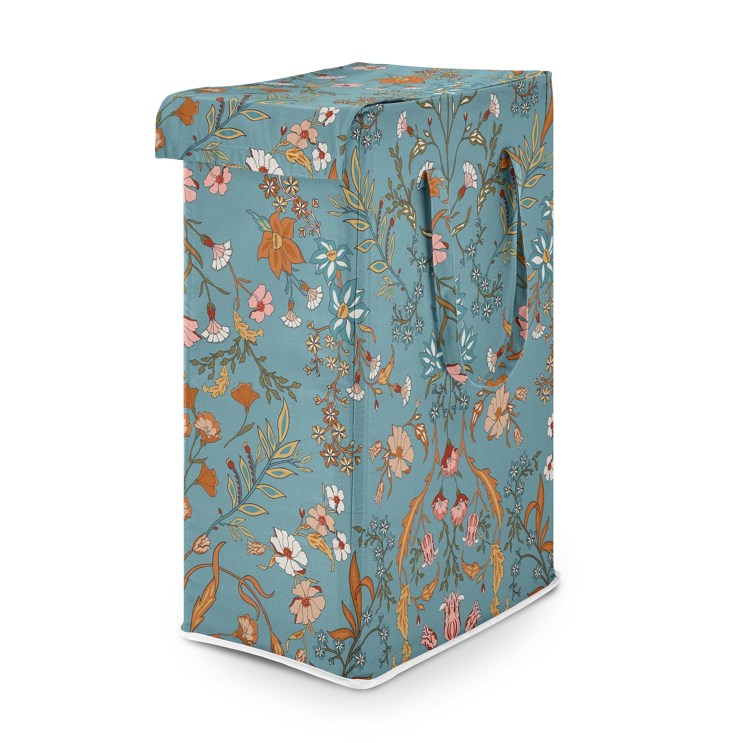 Boho Floral Wildflower Blue and Orange Collection Laundry Hamper with Handles