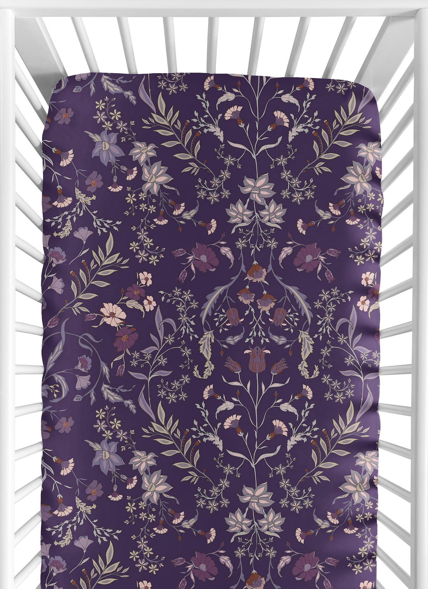 Boho Floral Wildflower Plum Purple Collection Crib Sheet