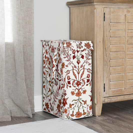Boho Floral Wildflower Rust Orange and Ivory Collection Laundry Hamper with Handles