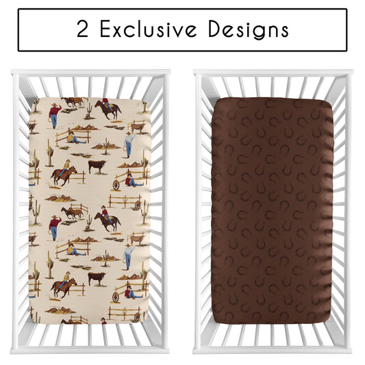 Wild West Cowboy Collection 2 Pack Crib Sheets - Horseshoe Print