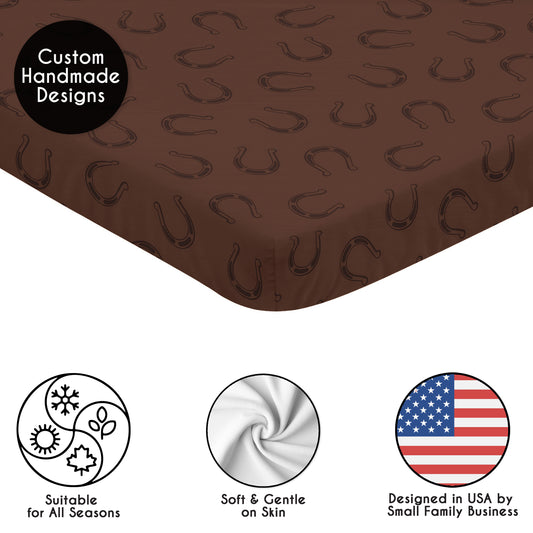 Wild West Cowboy Collection Mini Crib Sheet - Horseshoe Print