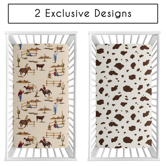 Wild West Cowboy Collection 100% Cotton Muslin 2 Pack Crib Sheets