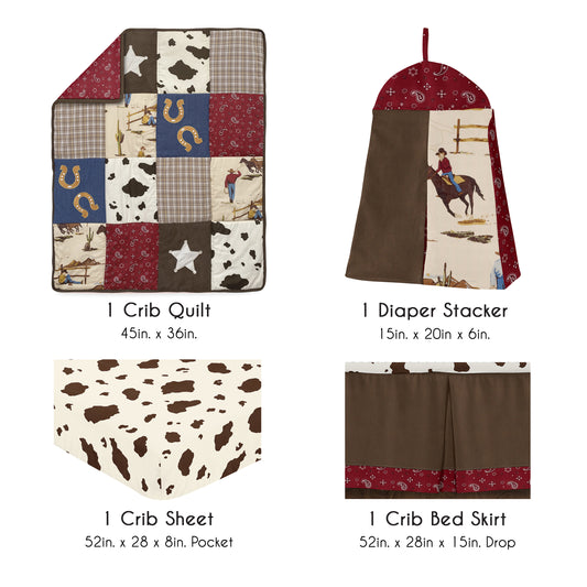 Wild West Cowboy 4 Piece Bumperless Crib Bedding Collection
