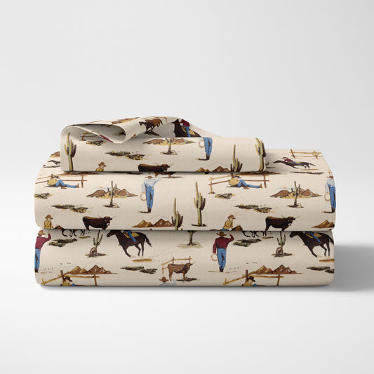 Wild West Cowboy Collection Twin Sheet Set - Horse Print