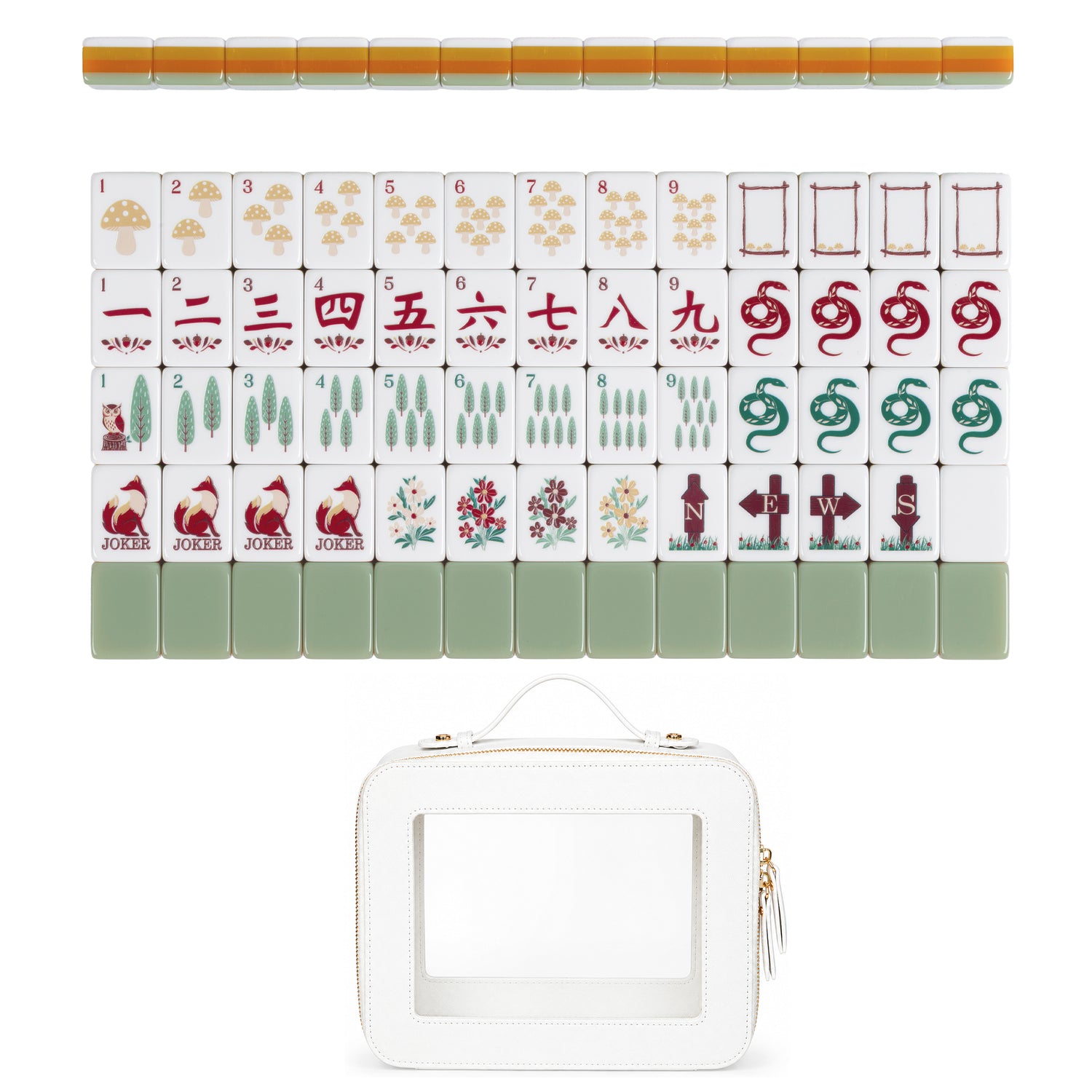 Sage Green Woodland Collection American Mahjong Tile Set (160pc) 1.24in. Layered Acrylic with White Faux Leather Travel Bag