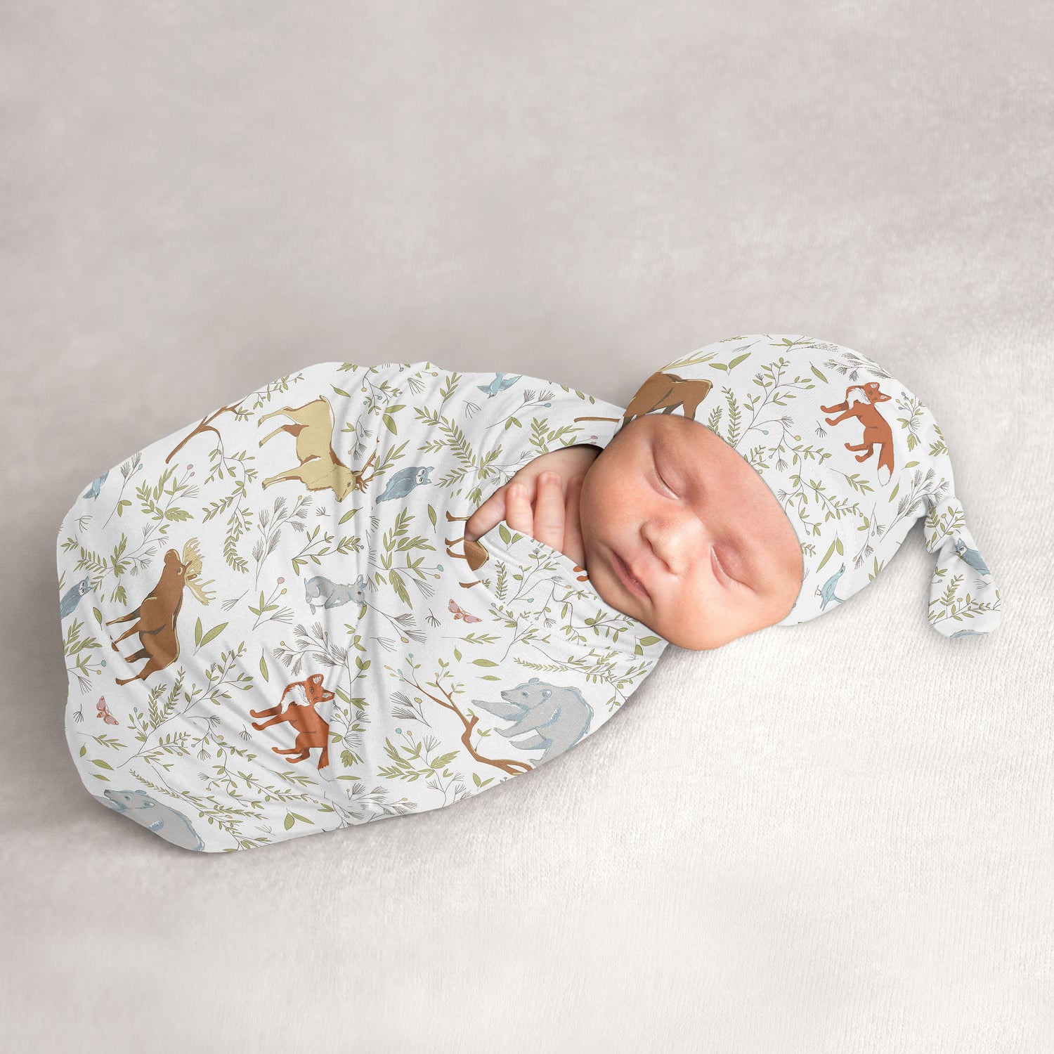 Woodland Toile Collection Baby Cocoon and Beanie Hat - 2 Piece Set