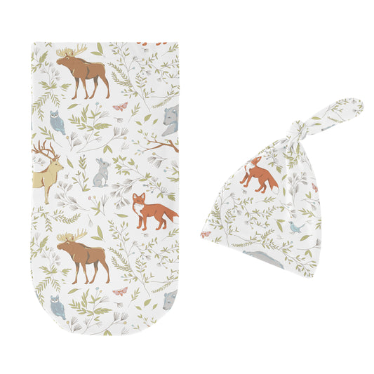 Woodland Toile Collection Baby Cocoon and Beanie Hat - 2 Piece Set
