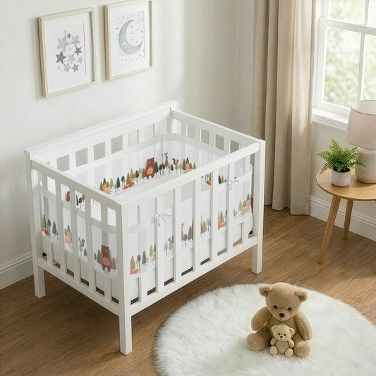 Woodland Animal Pals Collection Sweet Jojo Designs + BreathableBaby Breathable Mini Mesh Crib Liner