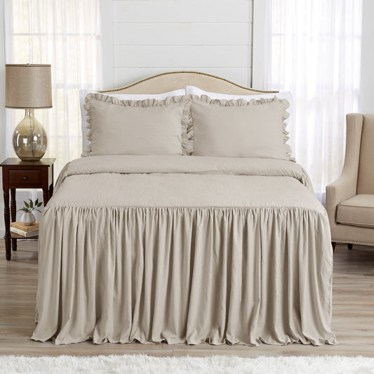 Gathered Bedspread Beige Collection King Size Extra Long Bedspread Cover