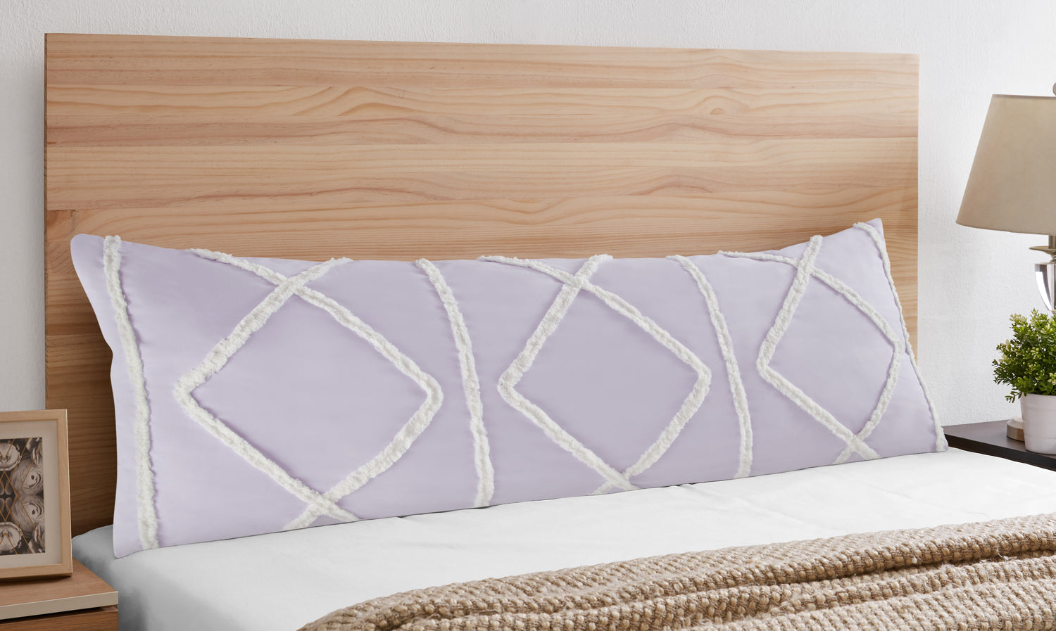 Boho Fringe Lavender Purple and Ivory Collection Full Length Body Pillow Cover