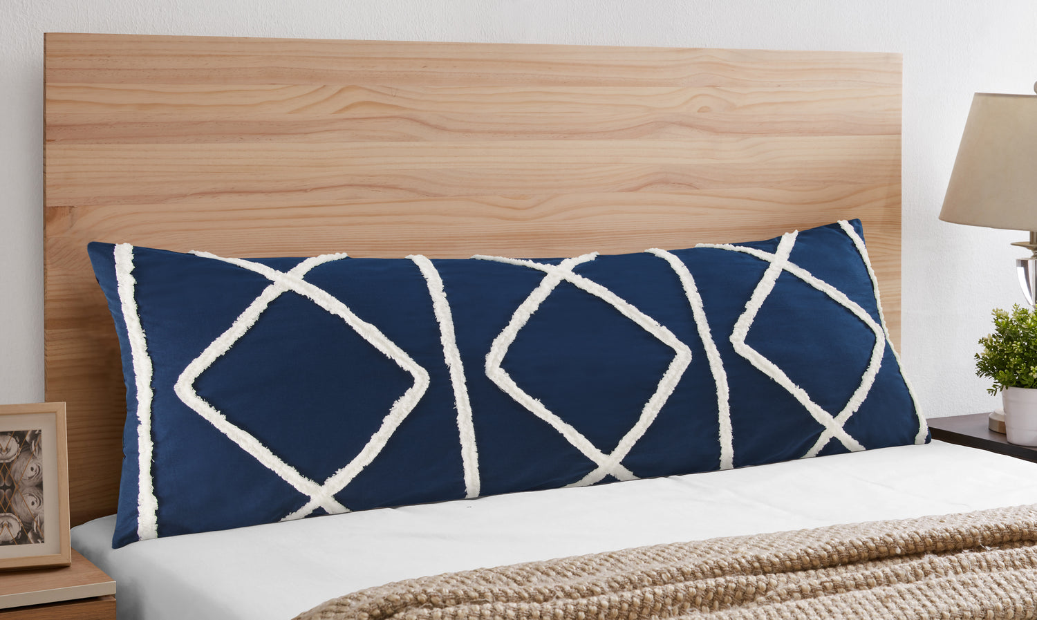 Boho Fringe Navy Blue and Ivory Collection Full Length Body Pillow Cover