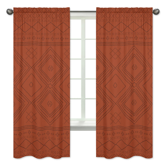 Boho Tribal Orange and Black Collection Window Panels - Set of 2