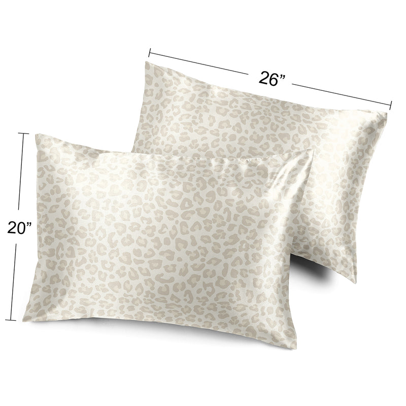 Cheetah Ivory and Gold Collection Decorative Satin Pillowcases - 2 Pack Set