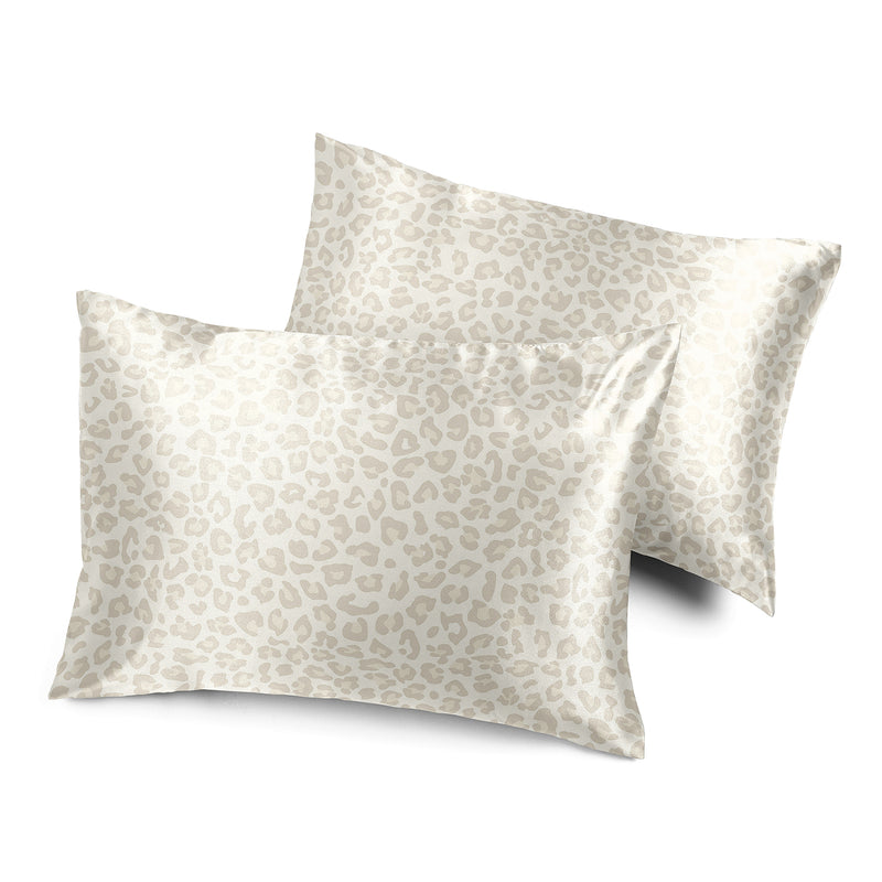 Cheetah Ivory and Gold Collection Decorative Satin Pillowcases - 2 Pack Set