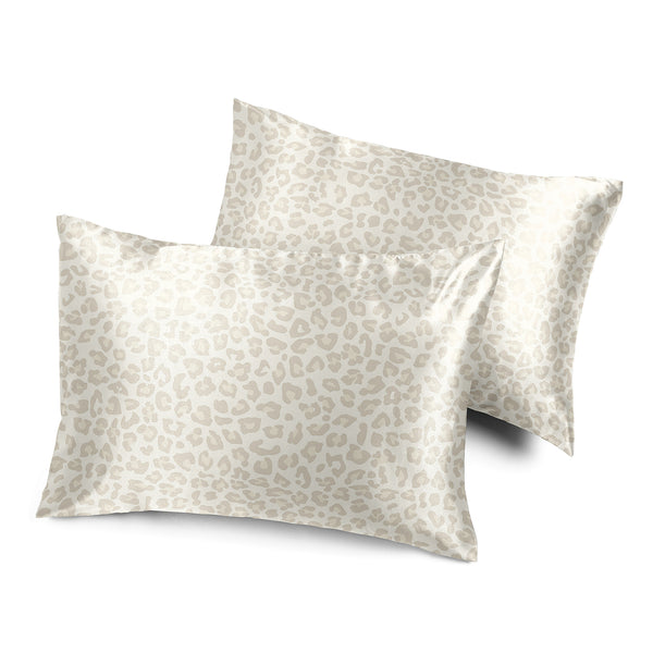 Cheetah Ivory and Gold Collection Decorative Satin Pillowcases - 2 Pack Set