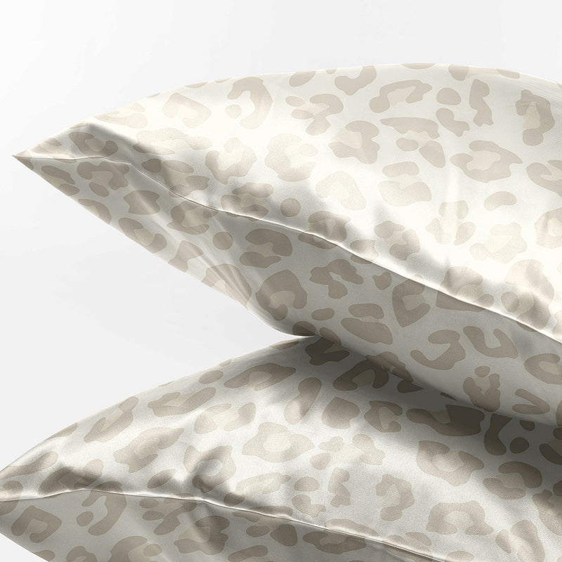 Cheetah Ivory and Gold Collection Decorative Satin Pillowcases - 2 Pack Set