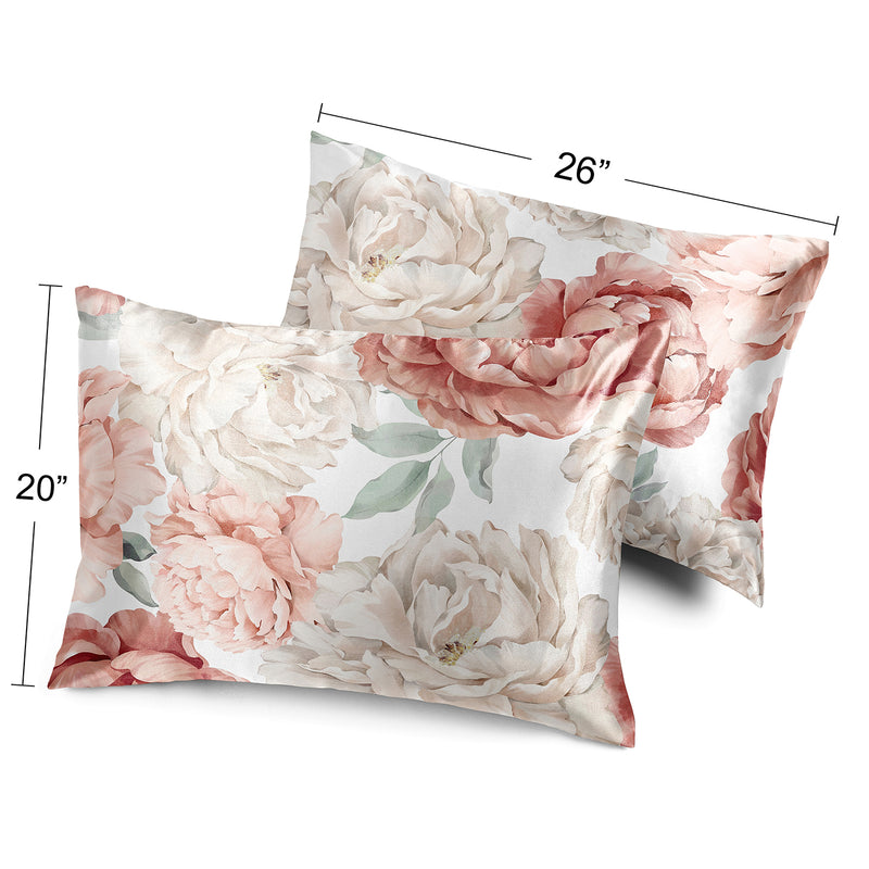 Peony Floral Garden Pink and Ivory Collection Decorative Satin Pillowcases - 2 Pack Set