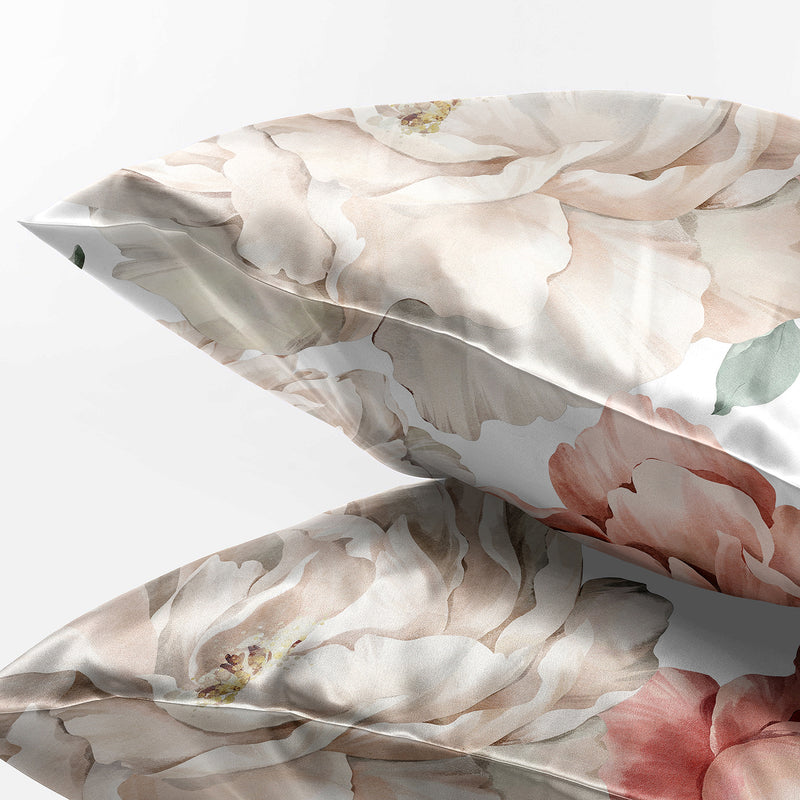 Peony Floral Garden Pink and Ivory Collection Decorative Satin Pillowcases - 2 Pack Set