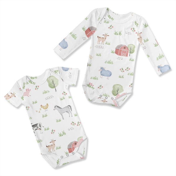 Farm Animals Collection 6-12M Baby Clothes Bodysuits - 2 Pack Set