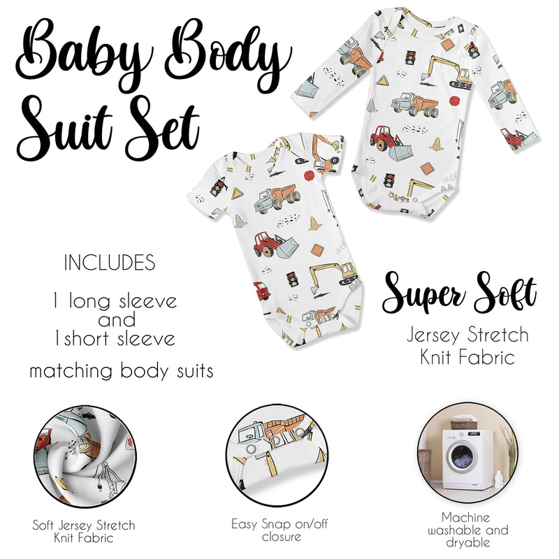 Construction Truck Collection 0-6M Baby Clothes Bodysuits - 2 Pack Set