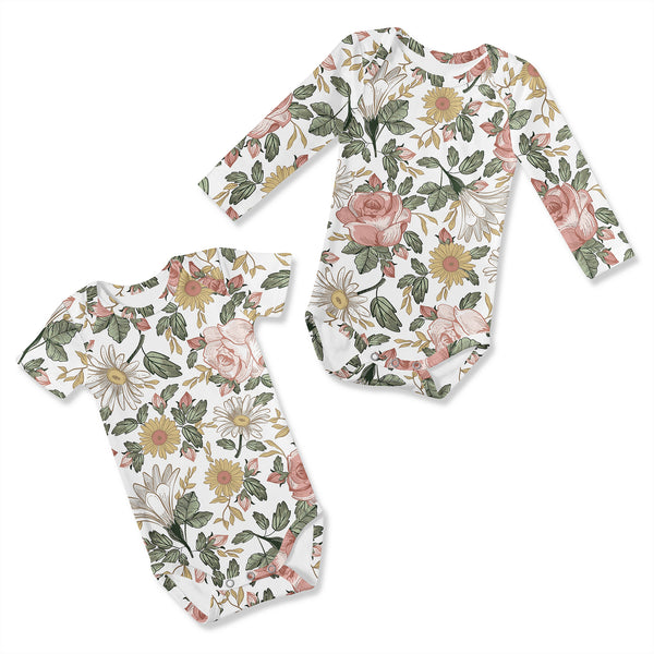 Vintage Floral Collection 0-6M Baby Clothes Bodysuits - 2 Pack Set