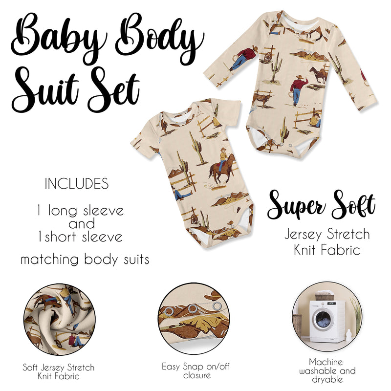 Wild West Cowboy Collection 0-6M Baby Clothes Bodysuits - 2 Pack Set