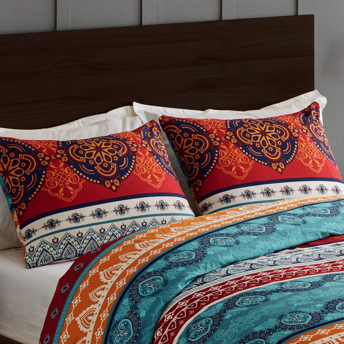 Red Boho Collection Pillow Sham Covers - 2 Pack Set