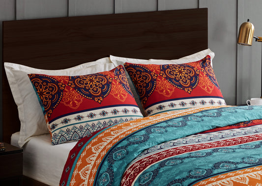 Red Boho Collection Pillow Sham Covers - 2 Pack Set