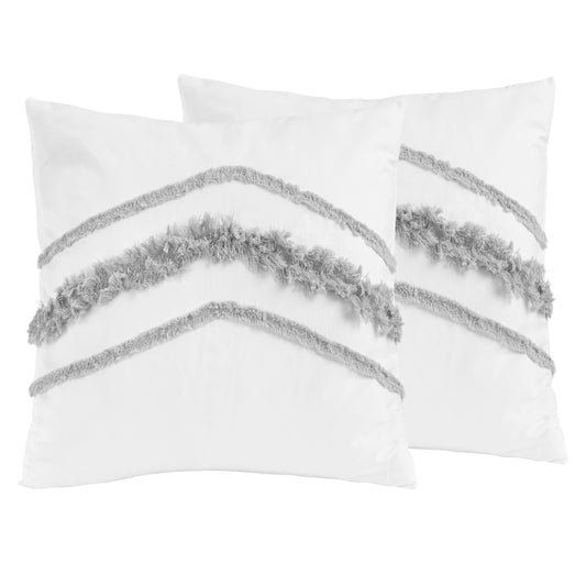 Boho Fringe White and Grey Collection Decorative Accent Throw Pillow Covers - Set of 2