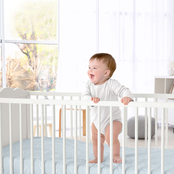 Airplane Green and Blue Collection Crib Sheet - Cloud Print alternate view