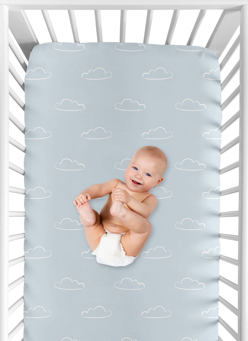 Airplane Green and Blue Collection Crib Sheet - Cloud Print