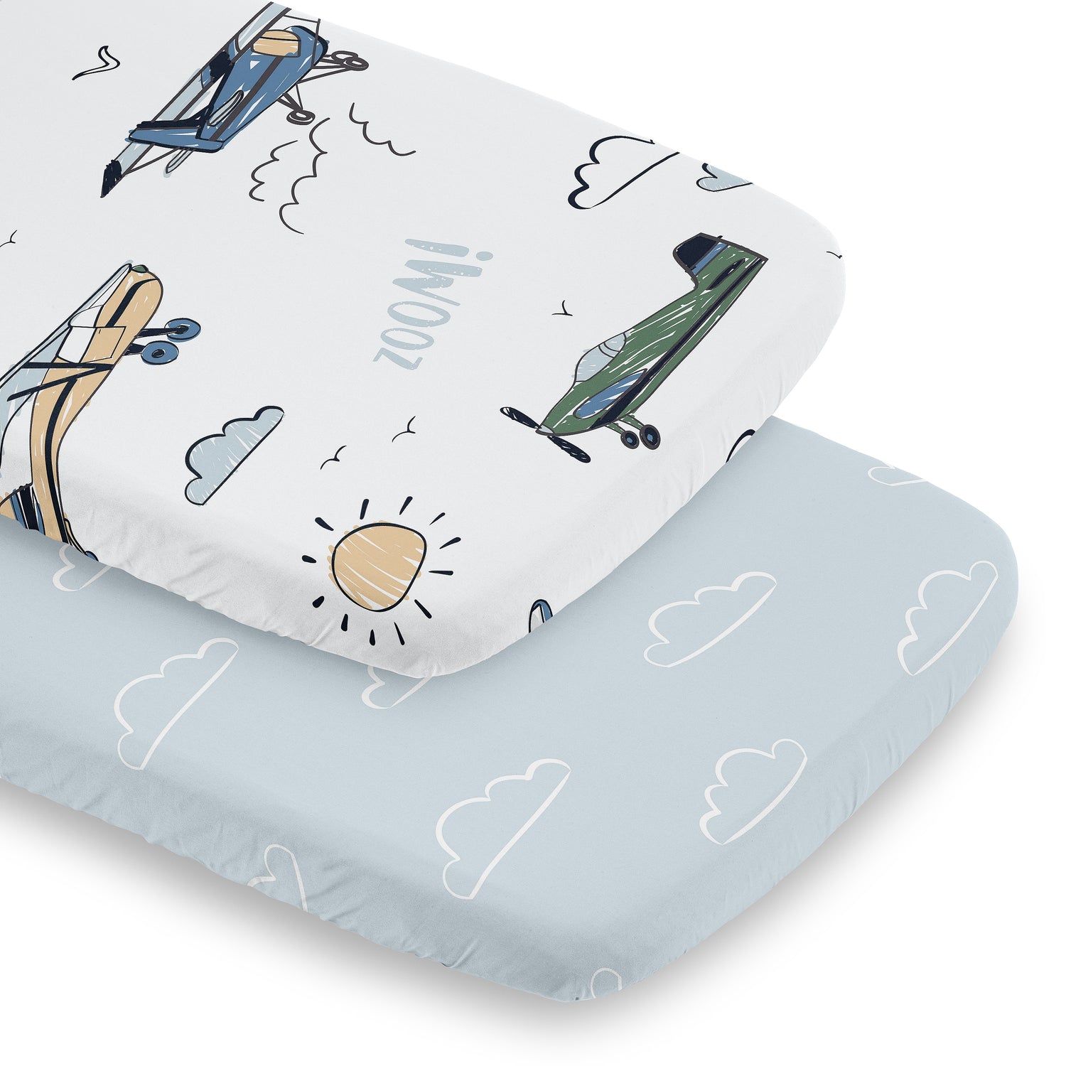 Airplane Green and Blue Collection 2 Pack Baby Bassinet Fitted Sheets