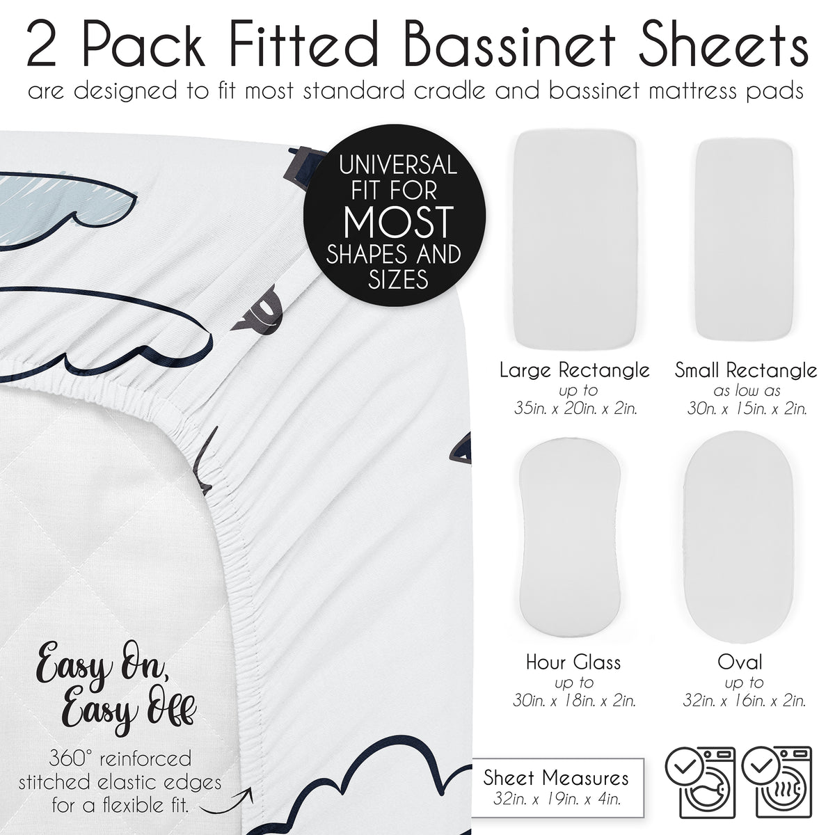 Airplane Green and Blue Collection 2 Pack Baby Bassinet Fitted Sheets