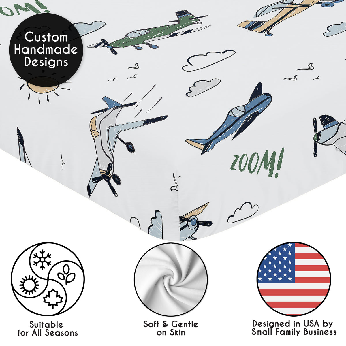 Airplane Green and Blue Collection 2 Pack Crib Sheets
