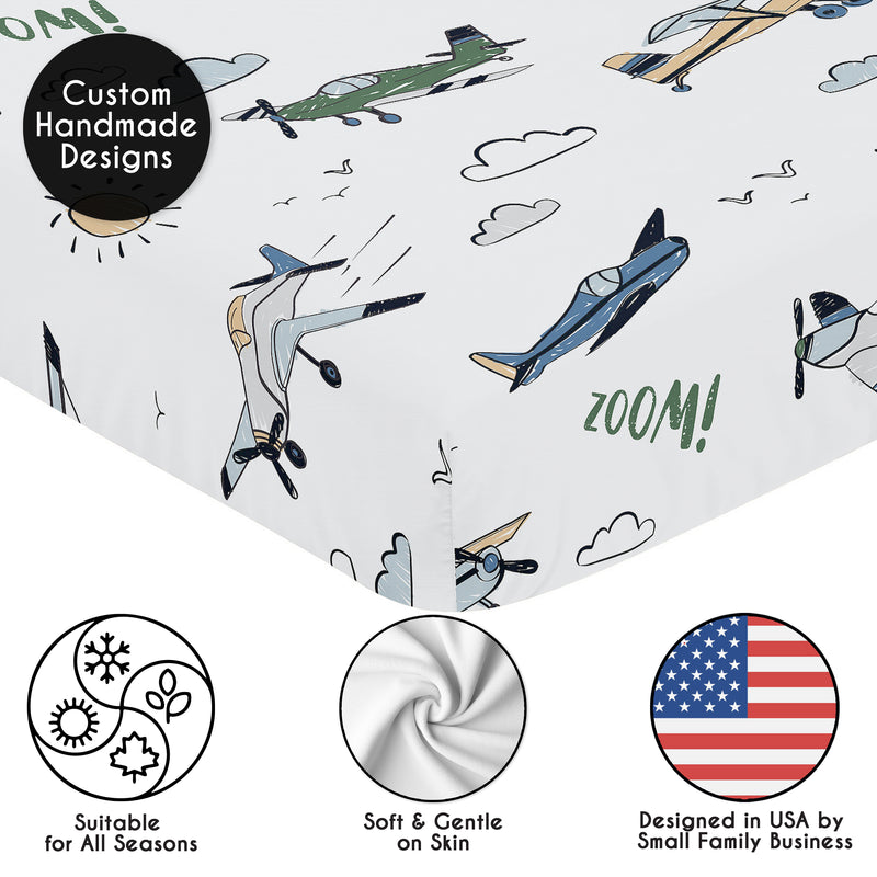 Airplane Green and Blue Collection 2 Pack Crib Sheets