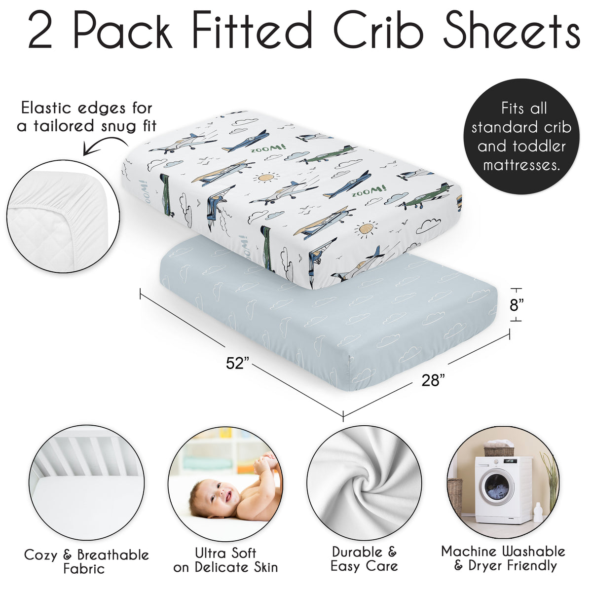 Airplane Green and Blue Collection 2 Pack Crib Sheets