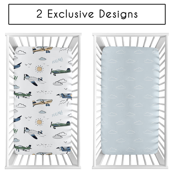 Airplane Green and Blue Collection 2 Pack Crib Sheets alternate view