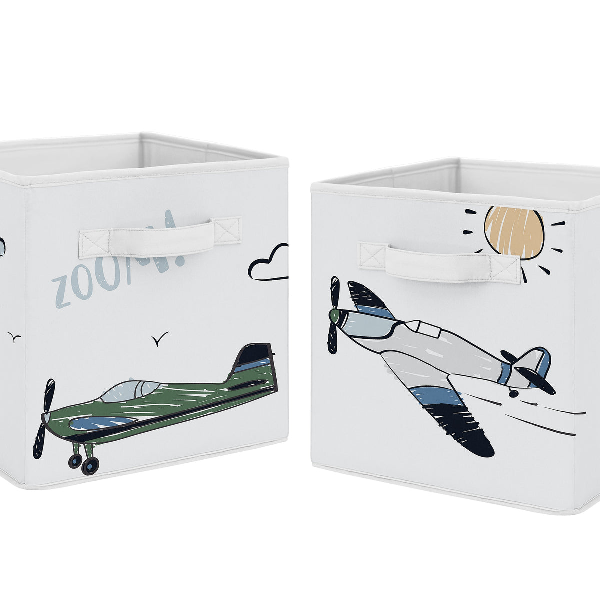 Airplane Green and Blue Collection Foldable Fabric Storage Bins
