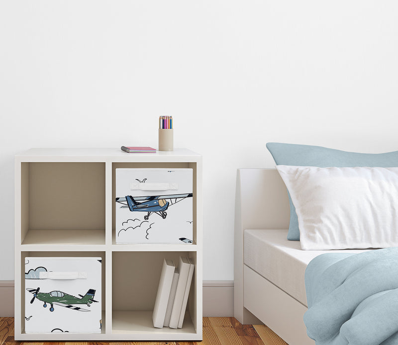 Airplane Green and Blue Collection Foldable Fabric Storage Bins