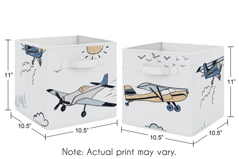 Airplane Green and Blue Collection Foldable Fabric Storage Bins